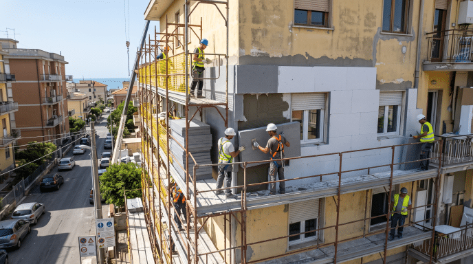 Superbonus condominio – installazione cappotto termico su facciata di edificio residenziale